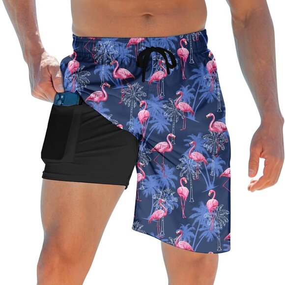 Mens Swim Trunks with Compression Liner Bathing Suit Summer